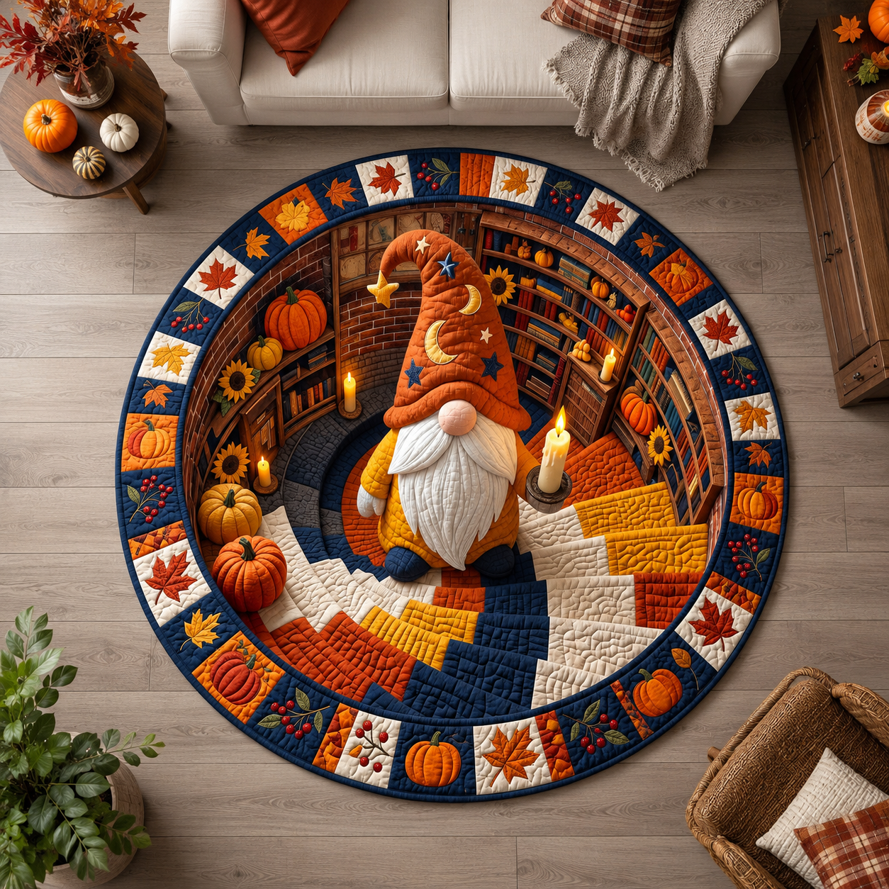 Fall Gnome Quilted Round Mat 