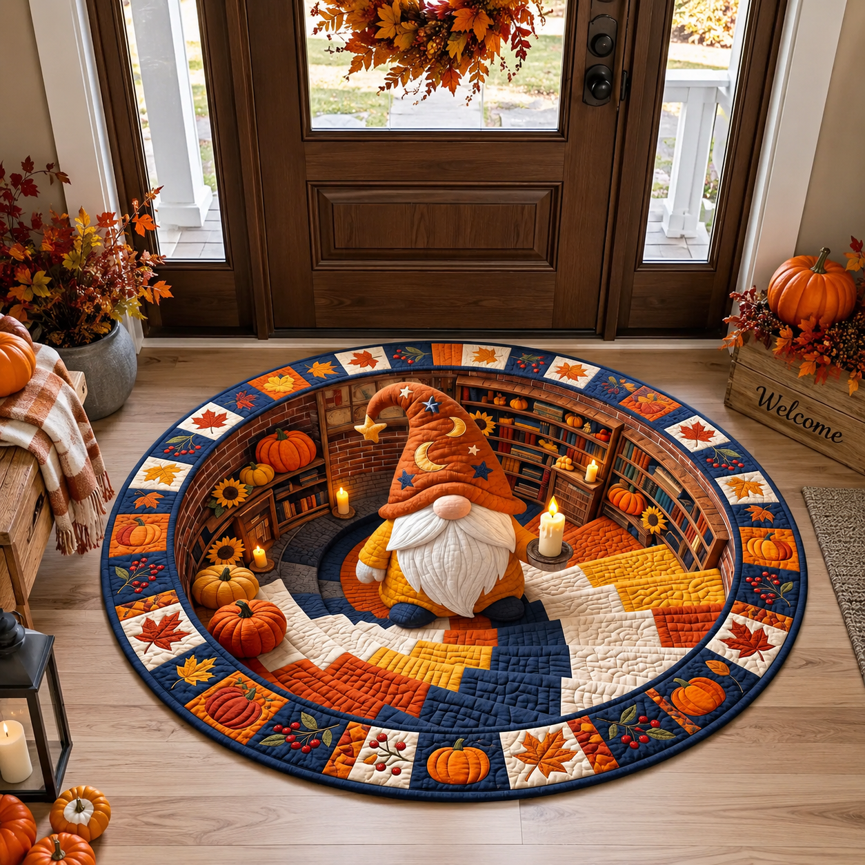 Fall Gnome Quilted Round Mat 