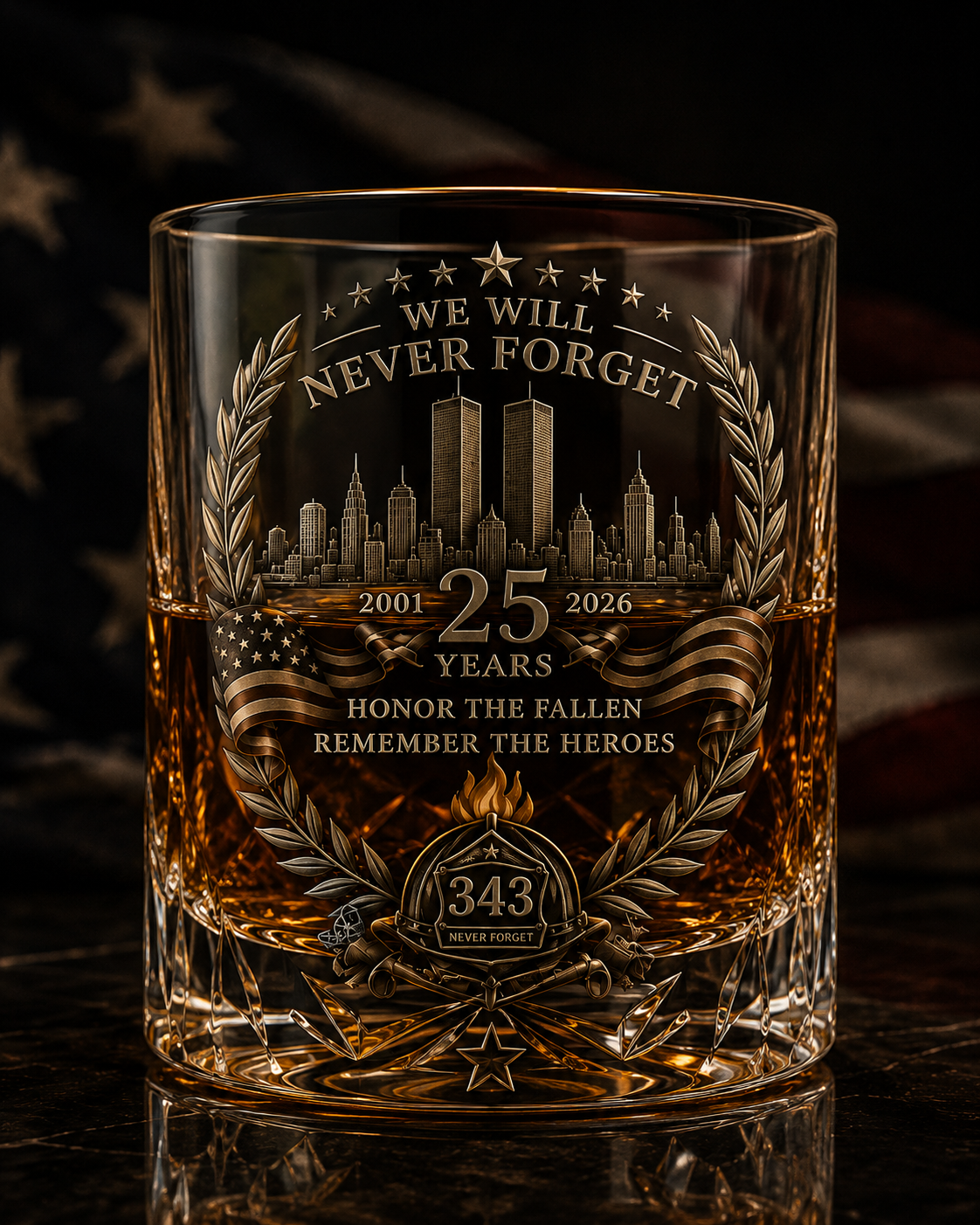 [Copy]🕯️ 9/11 25th Anniversary Memorial Whiskey Decanter & Glass Gift Set – We Will Never Forget 343 Heroes Tribute