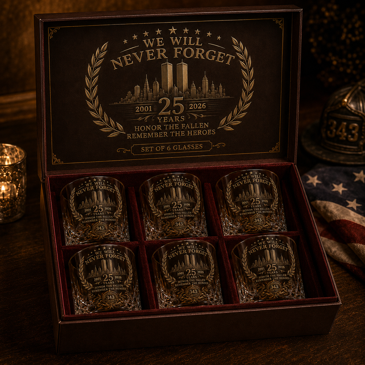[Copy]🕯️ 9/11 25th Anniversary Memorial Whiskey Decanter & Glass Gift Set – We Will Never Forget 343 Heroes Tribute