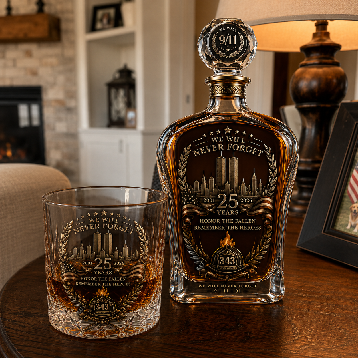 [Copy]🕯️ 9/11 25th Anniversary Memorial Whiskey Decanter & Glass Gift Set – We Will Never Forget 343 Heroes Tribute