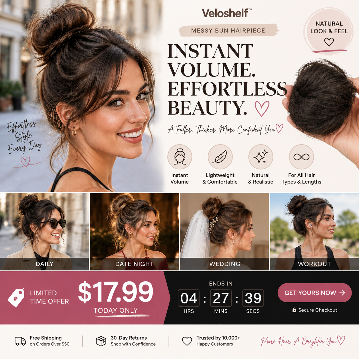 🏆 Last Day Special Price $17.99 ! 🔥✨ Create a Chic Messy Bun in Seconds 💖