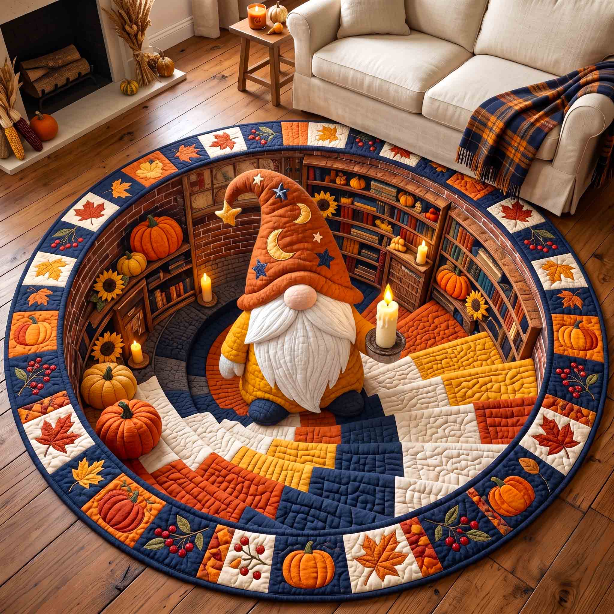 Fall Gnome Quilted Round Mat 