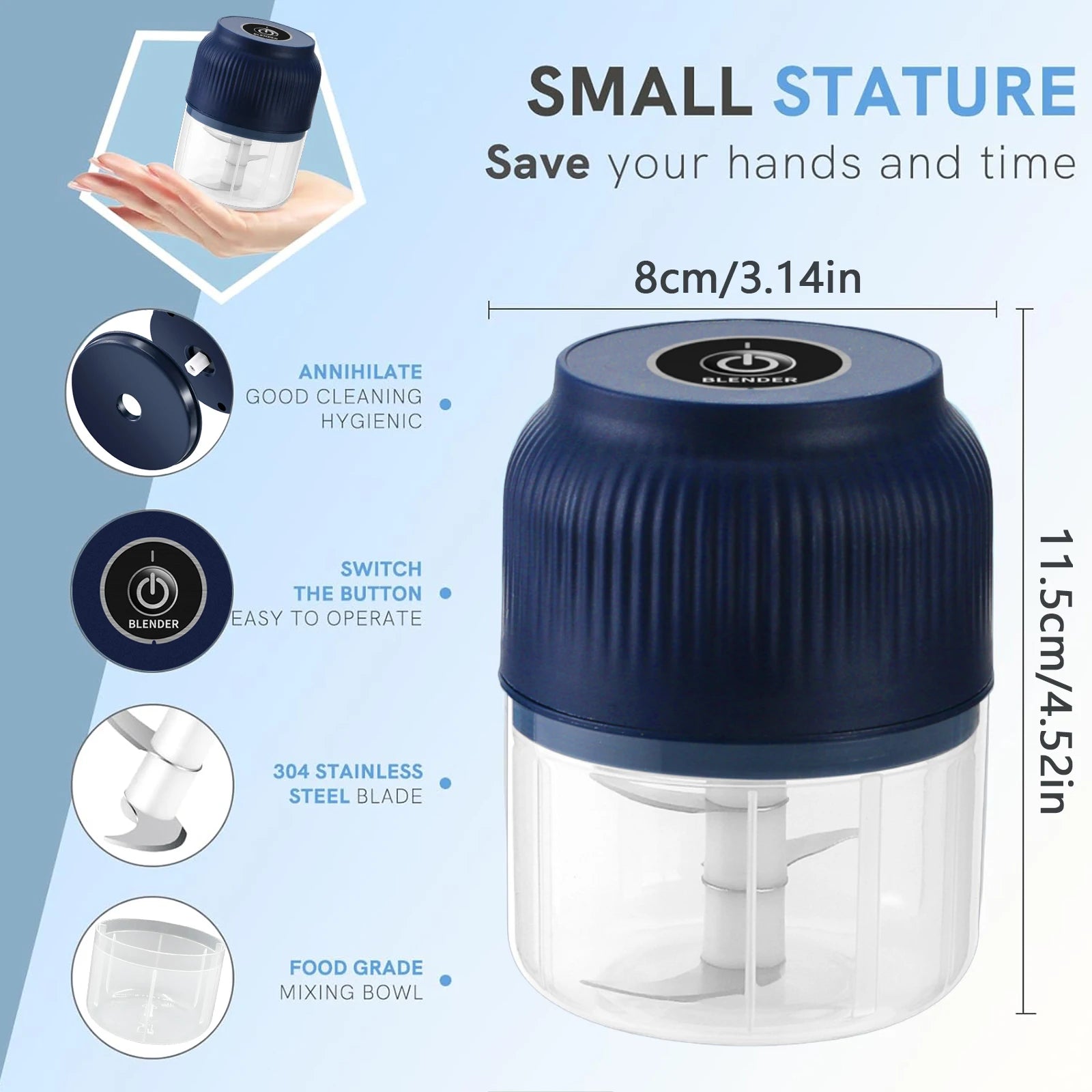 Electric Mini Garlic Chopper 250 ml USB Rechargeable
