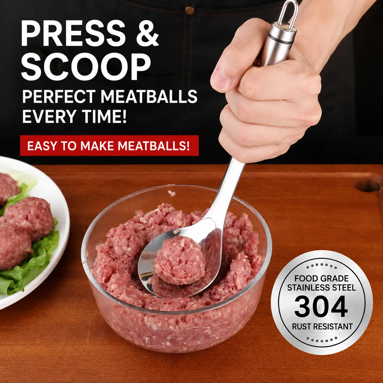 Cartivoe™ Stainless Steel Meatball Maker Scoop – Easy-Squeeze Press & Release Tool for Meatballs, Fish Balls & Shrimp Paste 🍽️