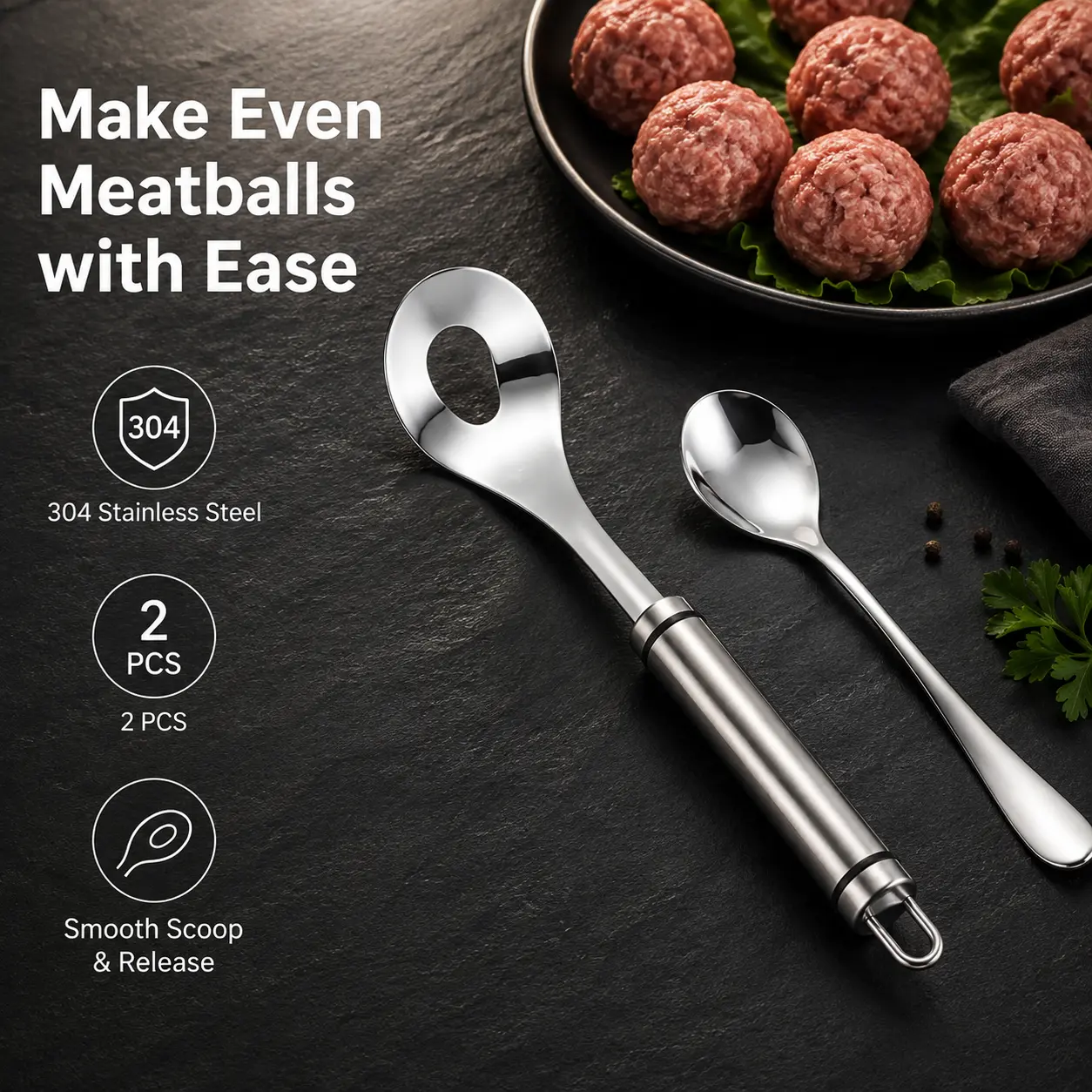 Cartivoe™ Stainless Steel Meatball Maker Scoop – Easy-Squeeze Press & Release Tool for Meatballs, Fish Balls & Shrimp Paste 🍽️