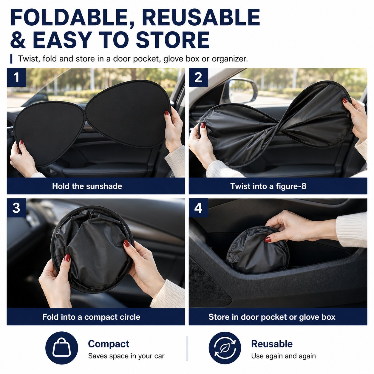 2/4er-Pack Auto-Fenster-Sonnenschutzfolien – statisch haftender UV-Blocker und Blendschutz, faltbares Autozubehör für Limousinen und SUVs