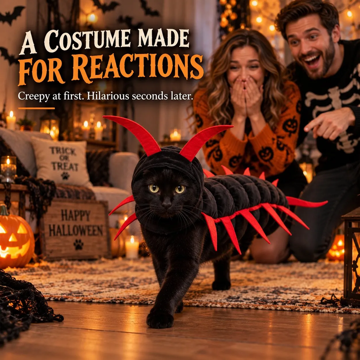 😺Halloween Cat Centipede Costume – Funny 3D Padded Creepy Crawler Outfit for Cats