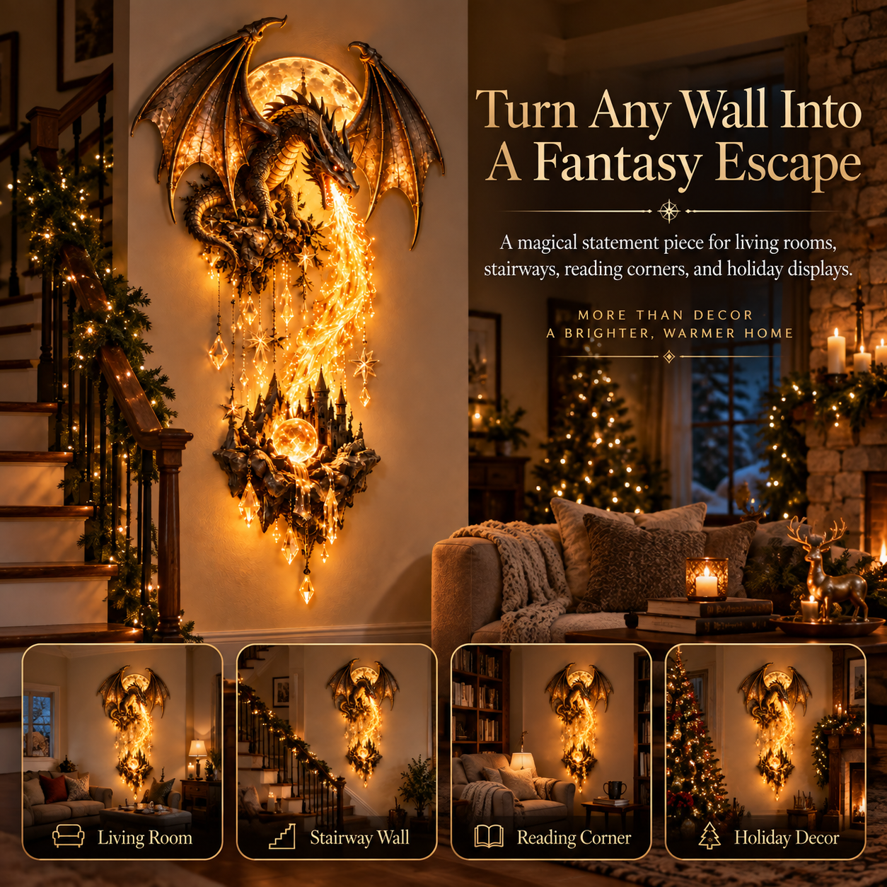  🐉 Dragonfire Moonlight Wall Lamp | Enchanted Fantasy Castle Decor 🌙