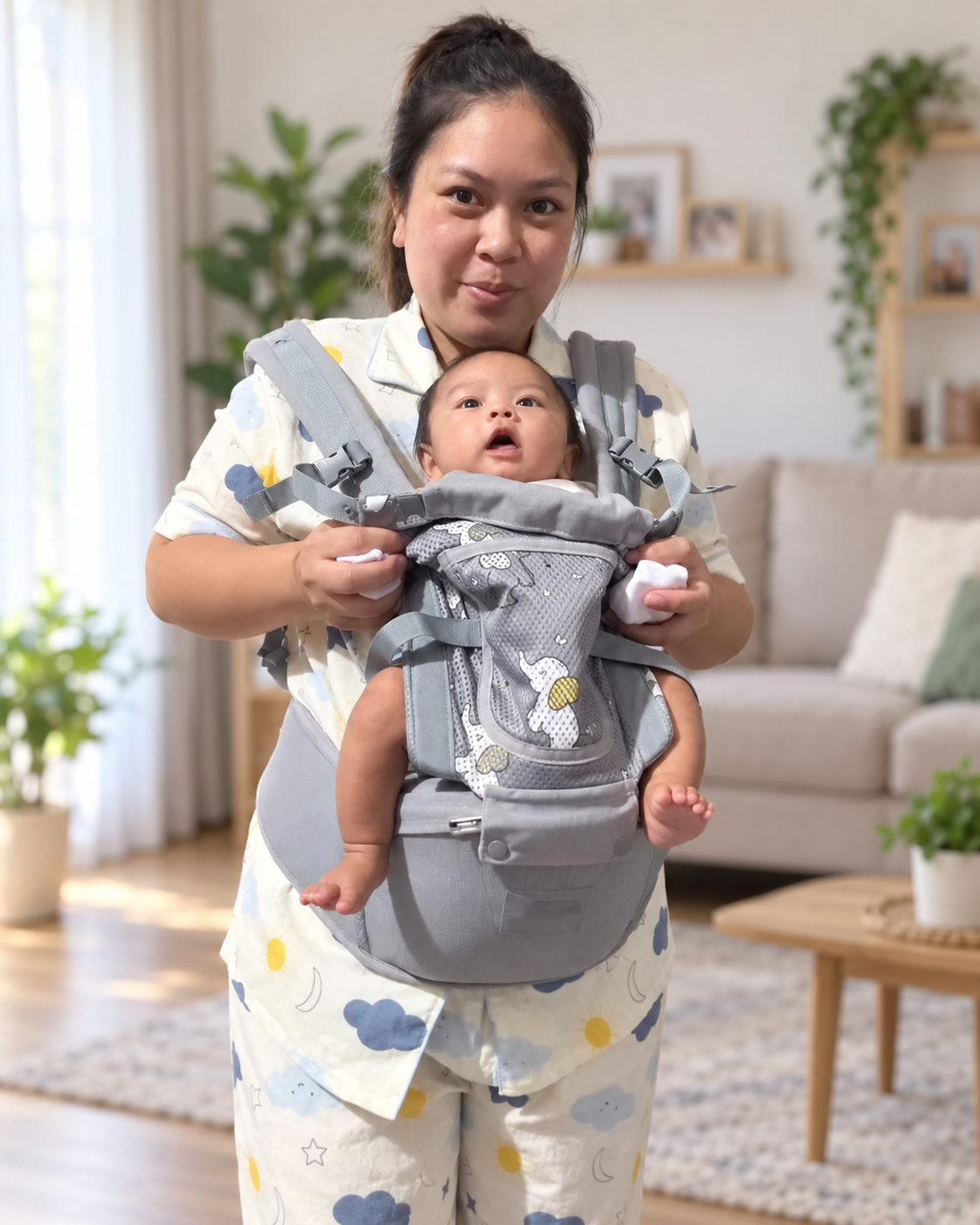 Baby Carrier with Hip Seat for 0-12 months 12-36 Months Newborn Hip Stool Windproof Hood, Multi-Storage Design, Ergonomic & Comfortable for Infant AF10