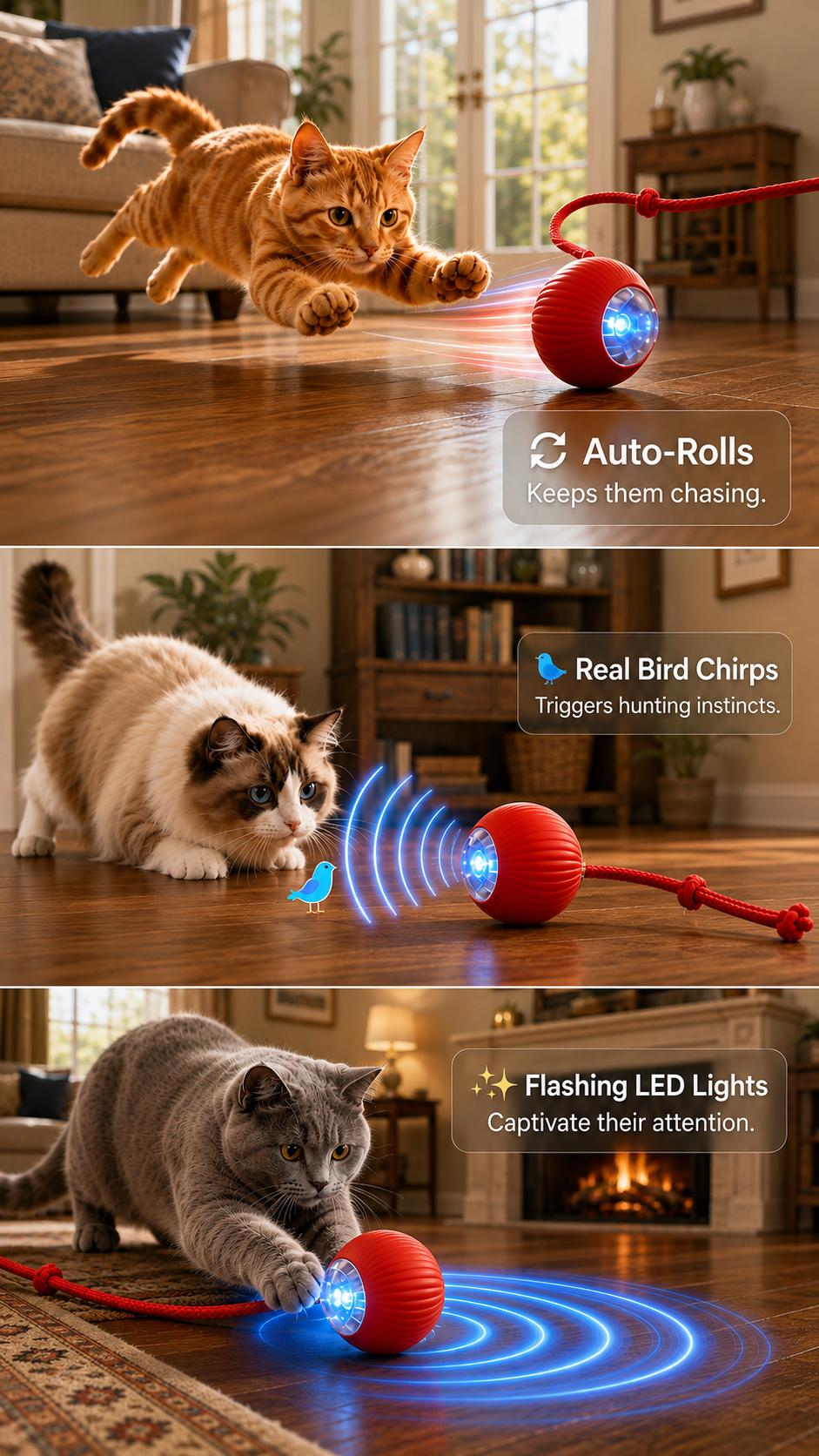 Interactive Cat & Small Dog Automatic Rolling Bouncing Ball Toy - USB-Rechargeable Motion-Sensing Smart Toy with Lighted Tail, Bird Chirping Sounds, Chew-Resistant for Indoor Play, Mental Stimulation Interactive Cat & Small Dog Automatic Rolling Bouncing Ball Toy - USB-Rechargeable Motion-Sensing Smart Toy with Lighted Tail, Bird Chirping Sounds, Chew-Resistant for Indoor Play, Mental Stimulation