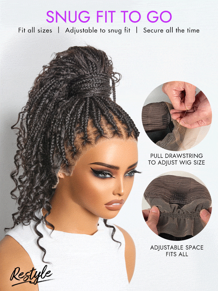 Special Deal | Flexi-Fit Invisi Drawstring Cap Full Lace Knotless Boho Curls Braided Long Wig Super Natural Scalp-20