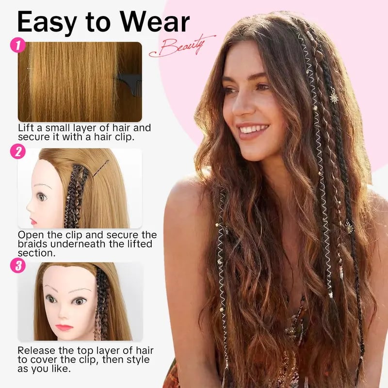 [Copy]🌿 Boho Beaded Clip-In Braids – Effortless Festival & Everyday Hair Transformation