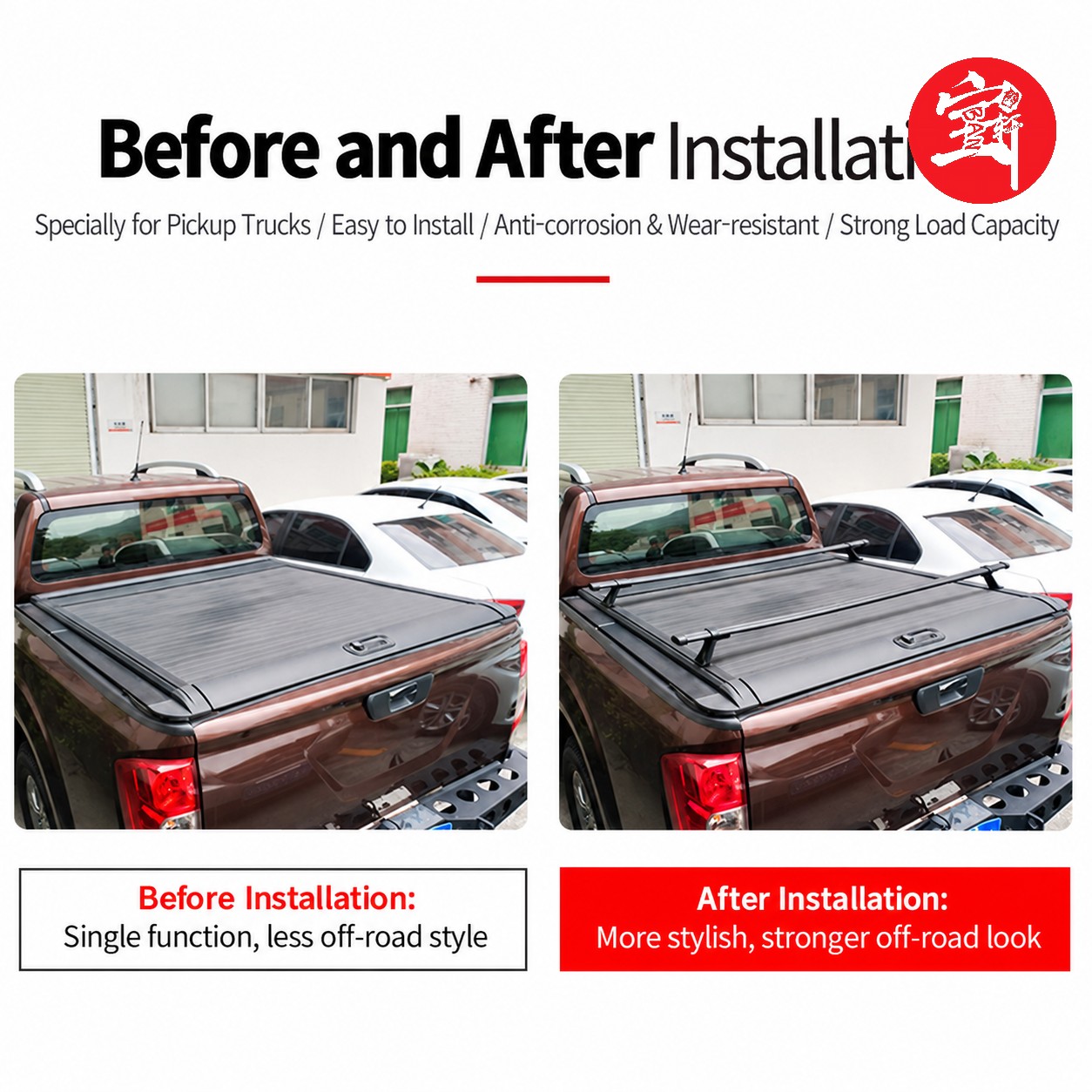 Pickup Truck Bed Crossbar, Aluminum Alloy, No-Drill Installation, Cargo Loading Support