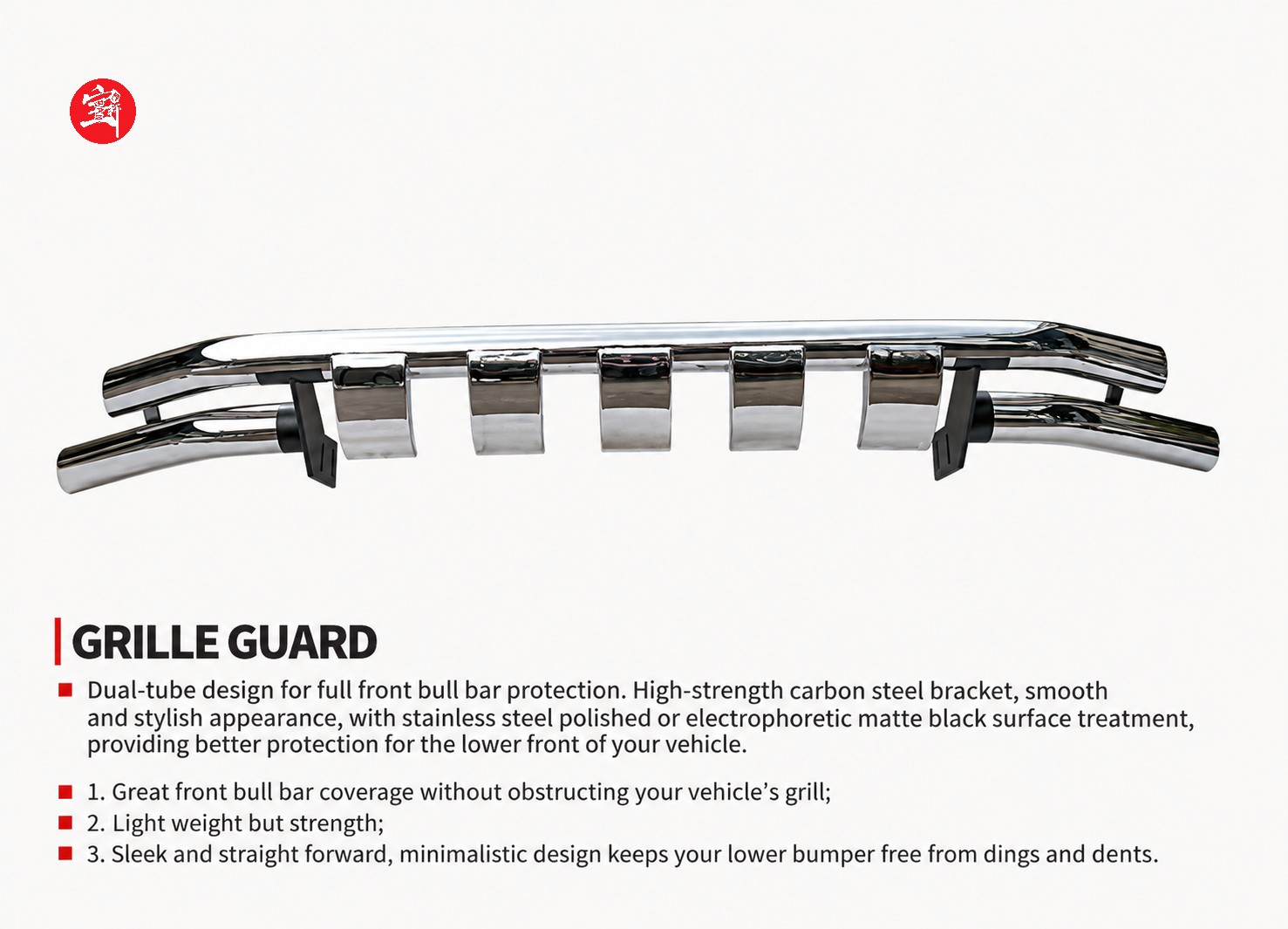 Heavy-Duty Grille Guard, Dual-Tube Carbon Steel Bull Bar with Chrome Finish, Front Protection