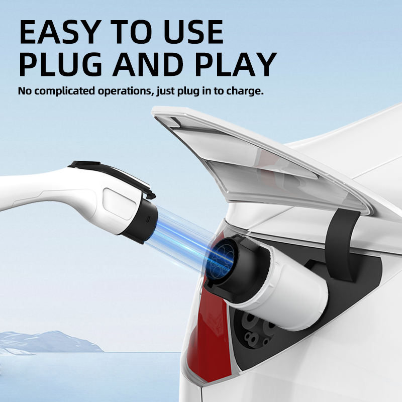 Type 1 to Type 2 EV Charging Adapter, 220V, AC Slow Charging, Plug-and-Play, Portable