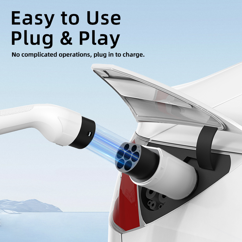 Type 2 to NACS EV Charging Adapter, 220V, AC Slow Charging, Plug-and-Play, Portable