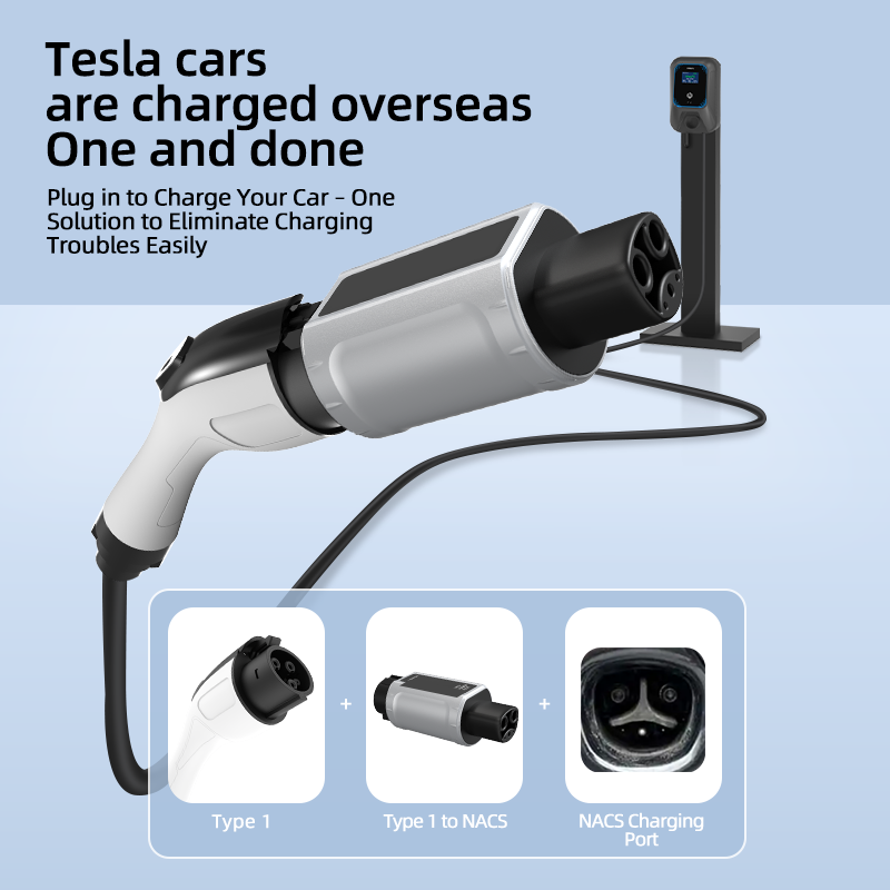 Type 1 to NACS EV Charging Adapter, 220V, AC Slow Charging, Plug-and-Play, Portable Design