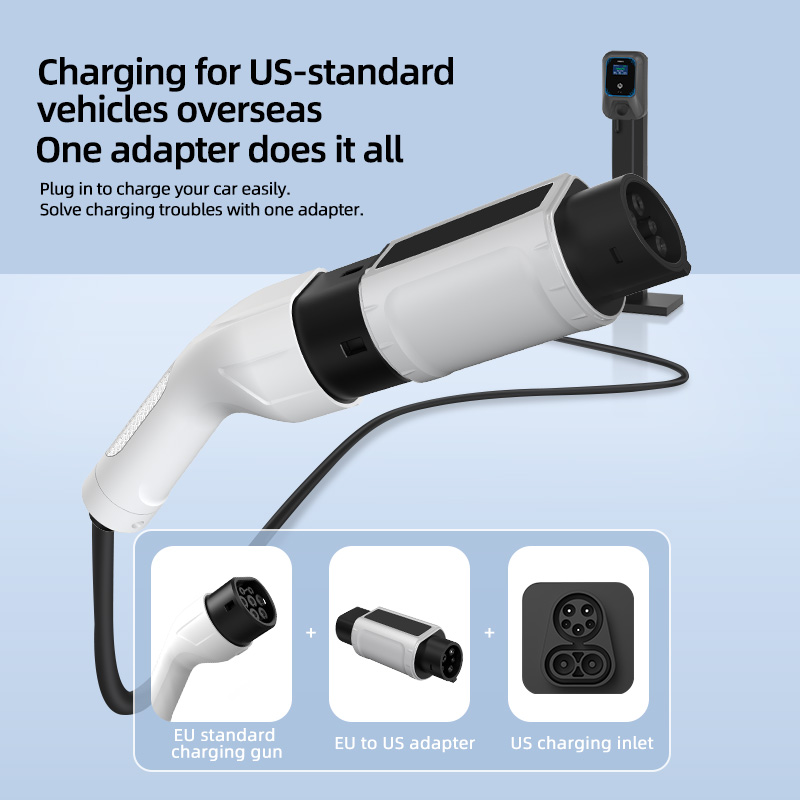 Type 2 to Type 1 EV Charging Adapter, 220V, AC Slow Charging, Plug-and-Play, Portable