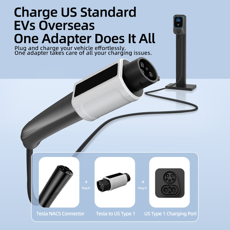 NACS to Type 1 EV Charging Adapter, 220V, AC Slow Charging, Plug-and-Play, Portable Design
