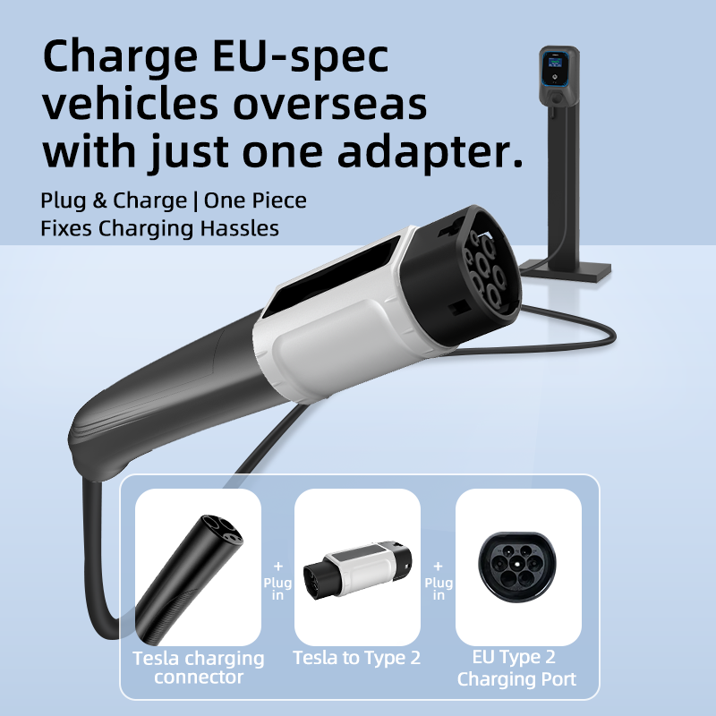 NACS to Type 2 EV Charging Adapter, 220V, AC Slow Charging, Plug-and-Play, Portable Design