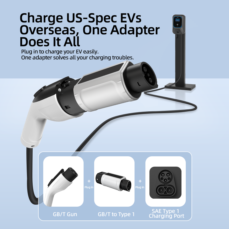 GB/T to Type 1 EV Charging Adapter, 220V, AC Slow Charging, Portable Design