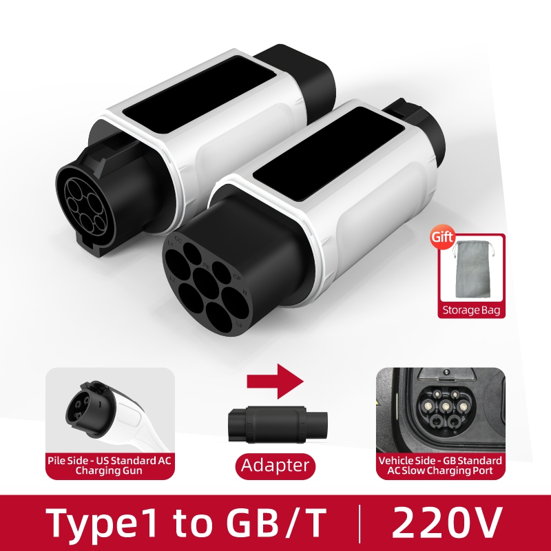 Type 1 to GB/T EV Charging Adapter, 220V, AC Slow Charging, Plug-and-Play, Portable Design