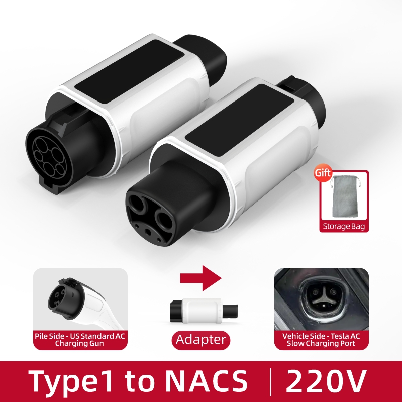 Type 1 to NACS EV Charging Adapter, 220V, AC Slow Charging, Plug-and-Play, Portable Design