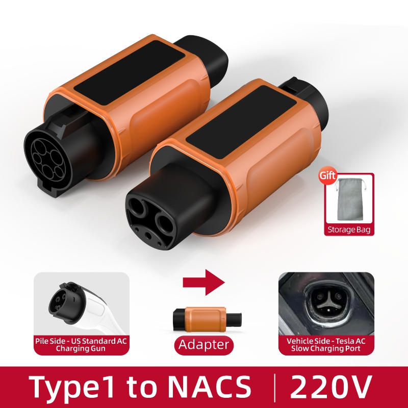 Type 1 to NACS EV Charging Adapter, 220V, AC Slow Charging, Plug-and-Play, Portable Design