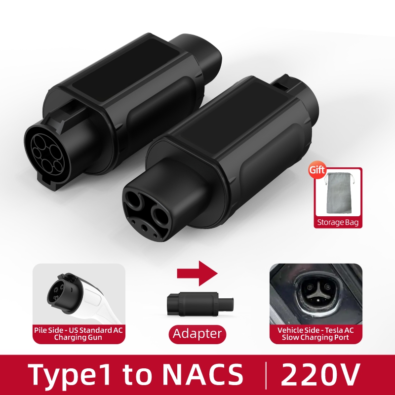Type 1 to NACS EV Charging Adapter, 220V, AC Slow Charging, Plug-and-Play, Portable Design