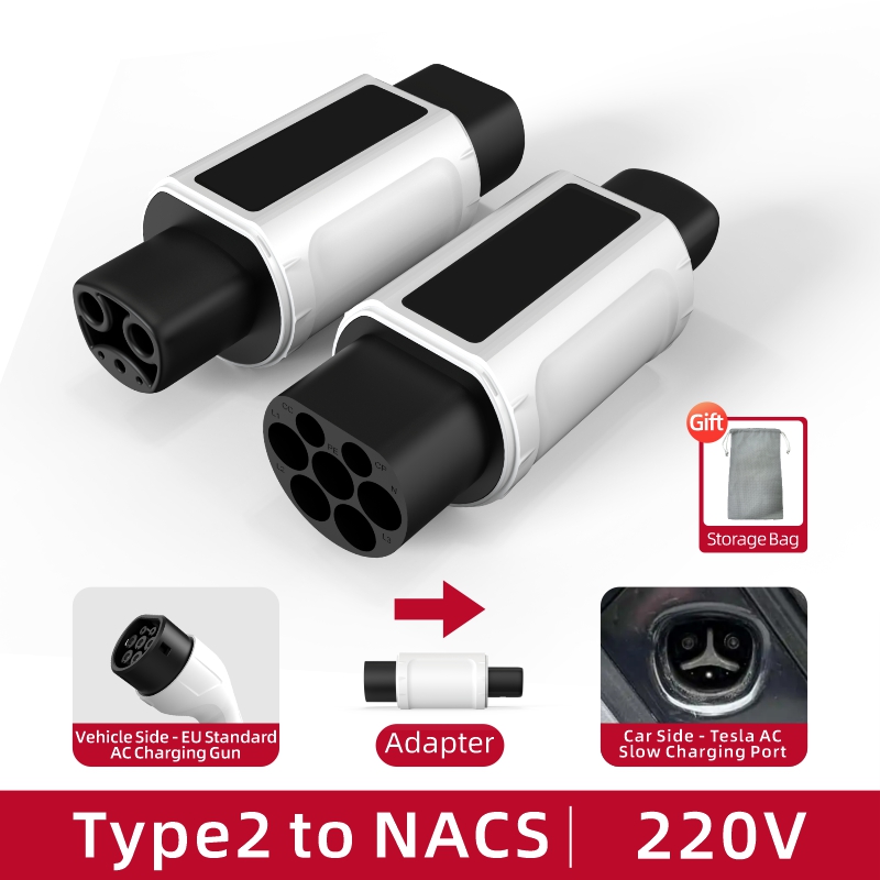 Type 2 to NACS EV Charging Adapter, 220V, AC Slow Charging, Plug-and-Play, Portable