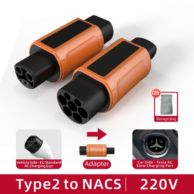 Type 2 to NACS EV Charging Adapter, 220V, AC Slow Charging, Plug-and-Play, Portable