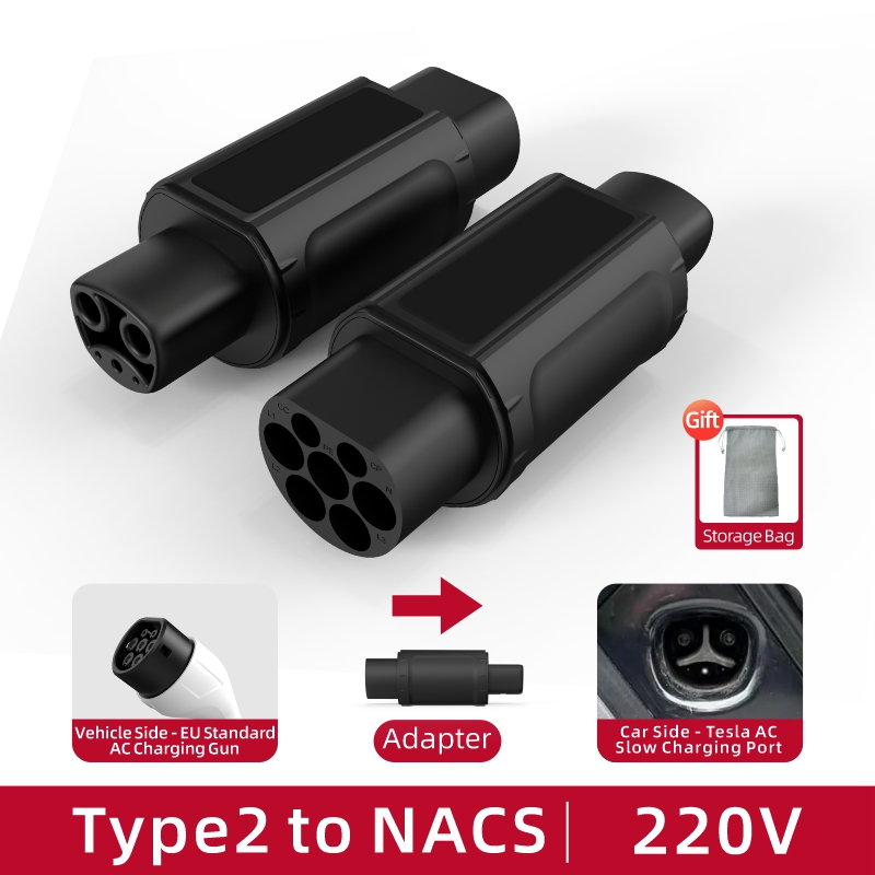 Type 2 to NACS EV Charging Adapter, 220V, AC Slow Charging, Plug-and-Play, Portable