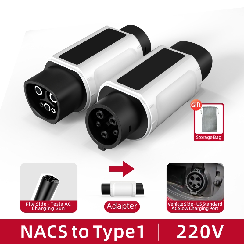 NACS to Type 1 EV Charging Adapter, 220V, AC Slow Charging, Plug-and-Play, Portable Design