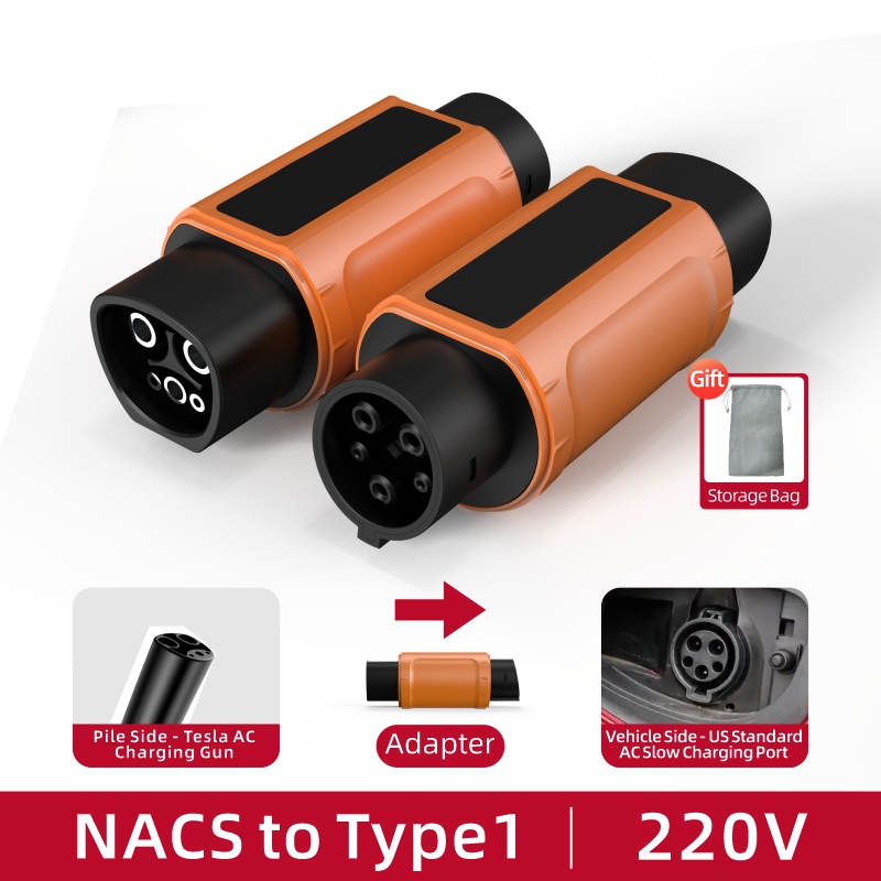 NACS to Type 1 EV Charging Adapter, 220V, AC Slow Charging, Plug-and-Play, Portable Design