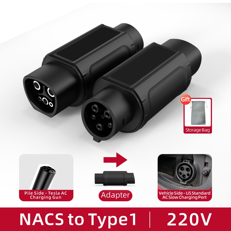 NACS to Type 1 EV Charging Adapter, 220V, AC Slow Charging, Plug-and-Play, Portable Design