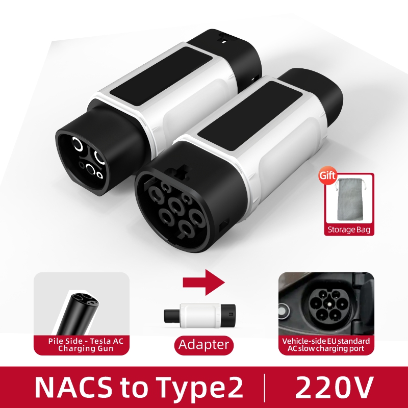 NACS to Type 2 EV Charging Adapter, 220V, AC Slow Charging, Plug-and-Play, Portable Design