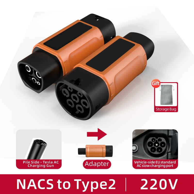 NACS to Type 2 EV Charging Adapter, 220V, AC Slow Charging, Plug-and-Play, Portable Design