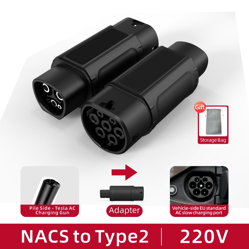 NACS to Type 2 EV Charging Adapter, 220V, AC Slow Charging, Plug-and-Play, Portable Design