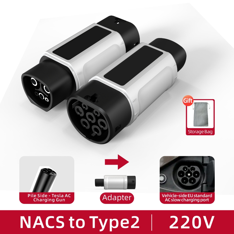 NACS to Type 2 EV Charging Adapter, 220V, AC Slow Charging, Plug-and-Play, Portable Design