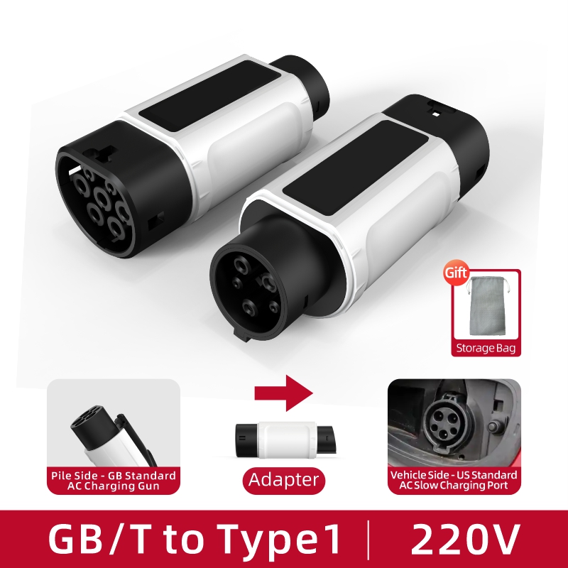 GB/T to Type 1 EV Charging Adapter, 220V, AC Slow Charging, Portable Design