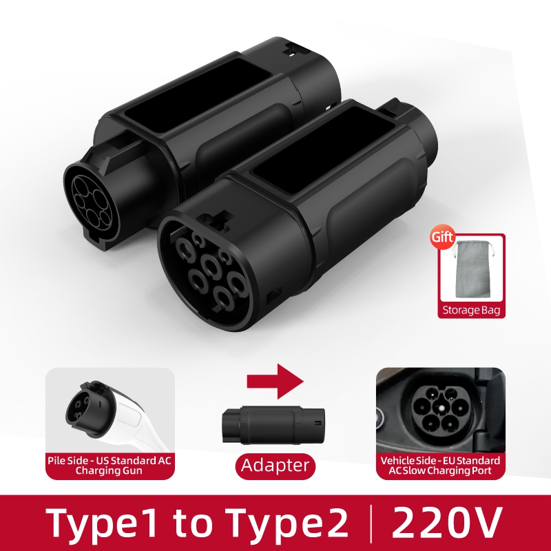 Type 1 to Type 2 EV Charging Adapter, 220V, AC Slow Charging, Plug-and-Play, Portable