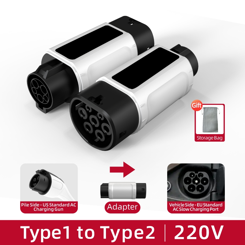 Type 1 to Type 2 EV Charging Adapter, 220V, AC Slow Charging, Plug-and-Play, Portable