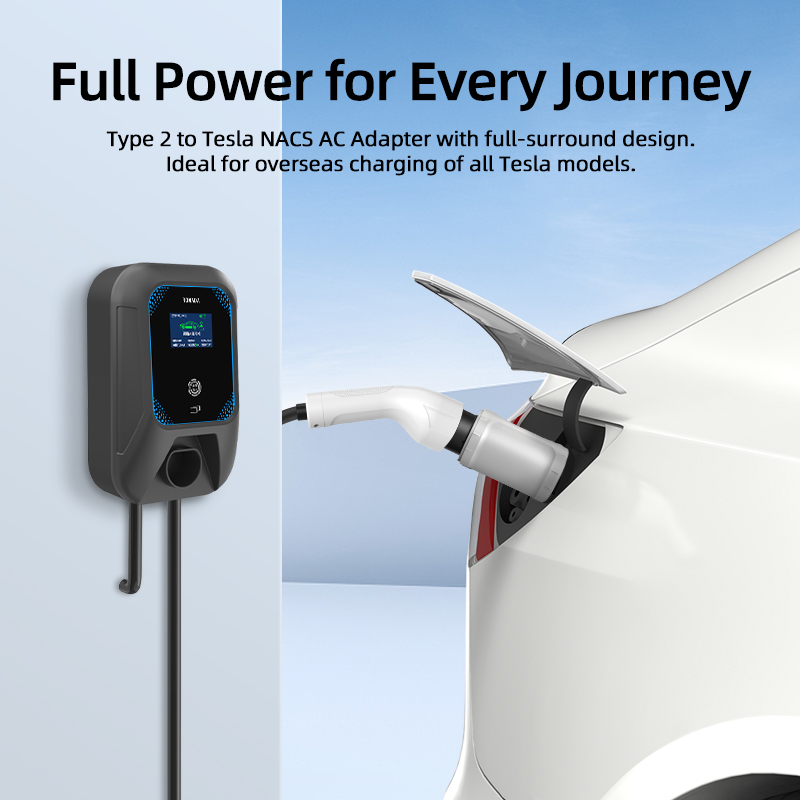 Type 2 to NACS EV Charging Adapter, 220V, AC Slow Charging, Plug-and-Play, Portable