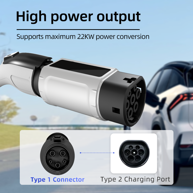 Type 1 to Type 2 EV Charging Adapter, 220V, AC Slow Charging, Plug-and-Play, Portable