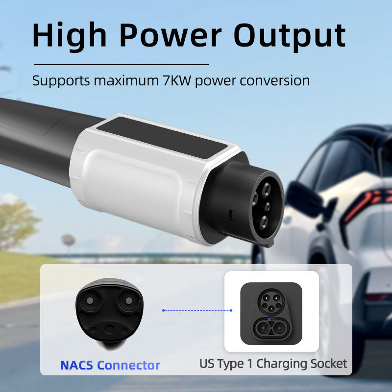 NACS to Type 1 EV Charging Adapter, 220V, AC Slow Charging, Plug-and-Play, Portable Design