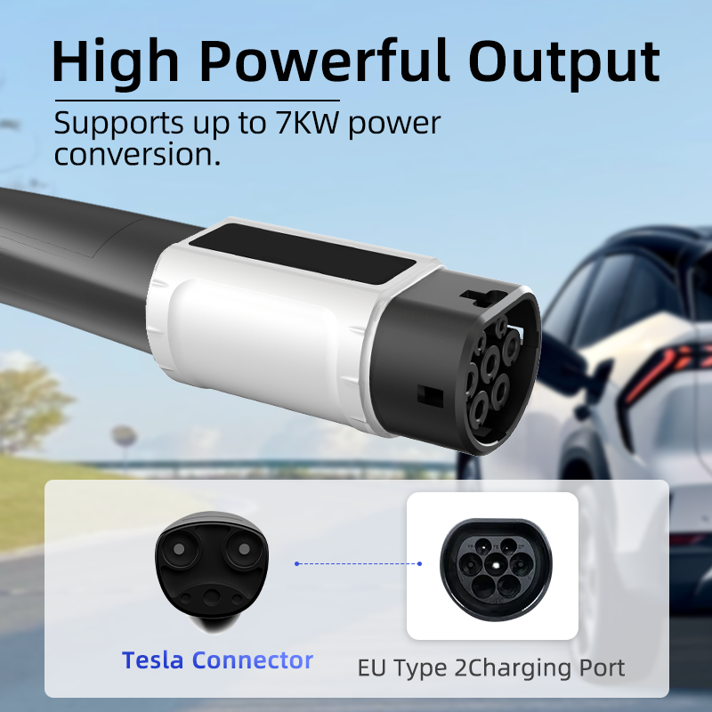 NACS to Type 2 EV Charging Adapter, 220V, AC Slow Charging, Plug-and-Play, Portable Design