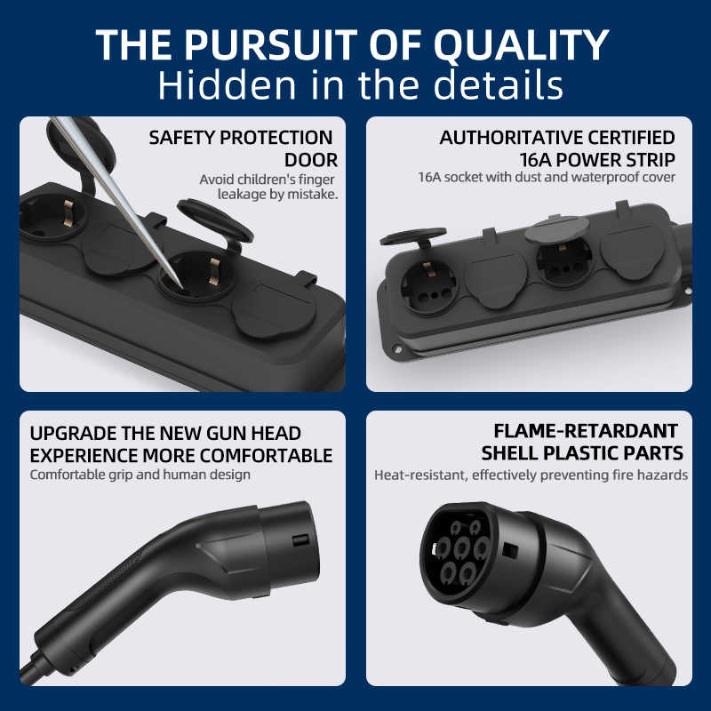 EU Standard EV Discharge Gun, IEC 62196-2, Type 2, Dual Schuko Outlets, Portable