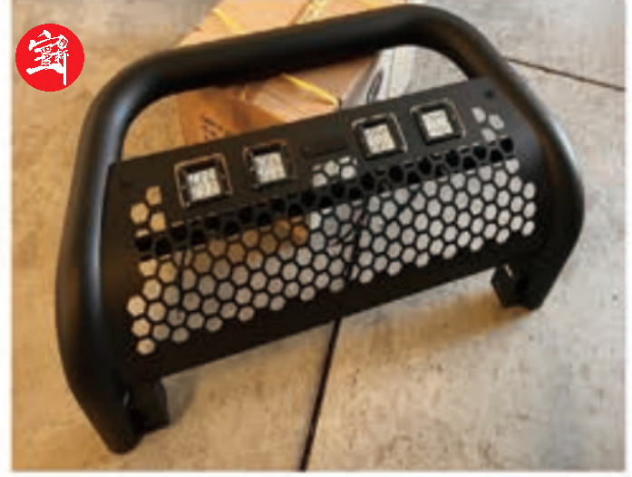 LK Grille Guard for Pickup Trucks, All-Black Steel, LED Auxiliary Lighting, Corrosion Resistant Coating