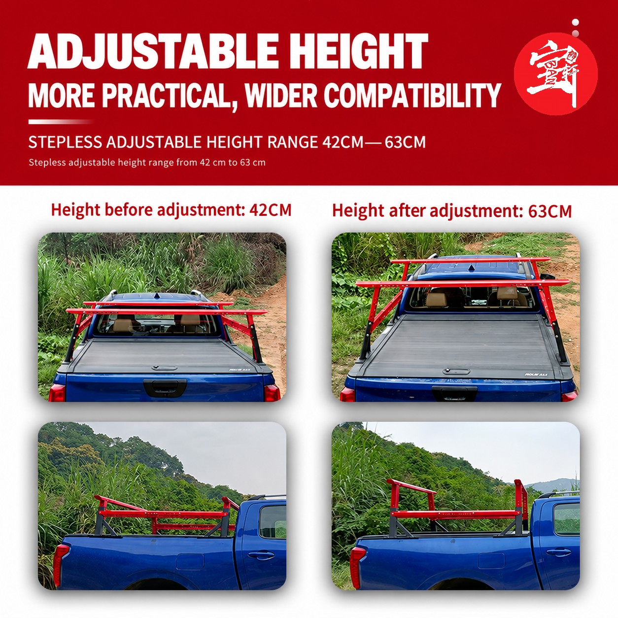 **Universal Pickup Truck Bed Cargo Rack, Carbon Steel, Adjustable Height, Heavy-Duty Design**
